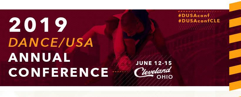 Burgundy and gold graphic with white letterings and two dancers in the background