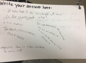 Text says "write your answer here" followed by various scrawled responses