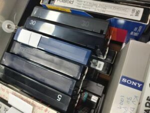 An open box of videotapes.