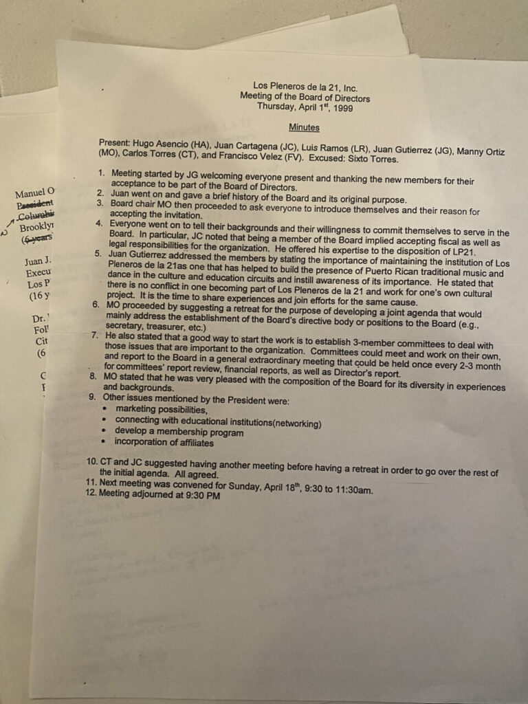 Typed board meeting minutes